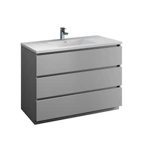 Lazzaro 48 in. Modern Bathroom Vanity in Gray with Vanity Top in White with White Basin
