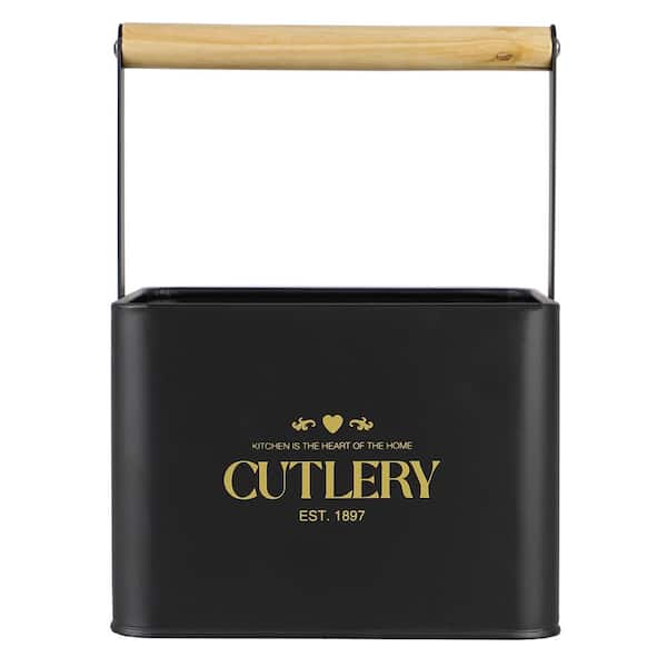Home Basics Bistro Sectioned Metal Holder with Bamboo Handle, Black