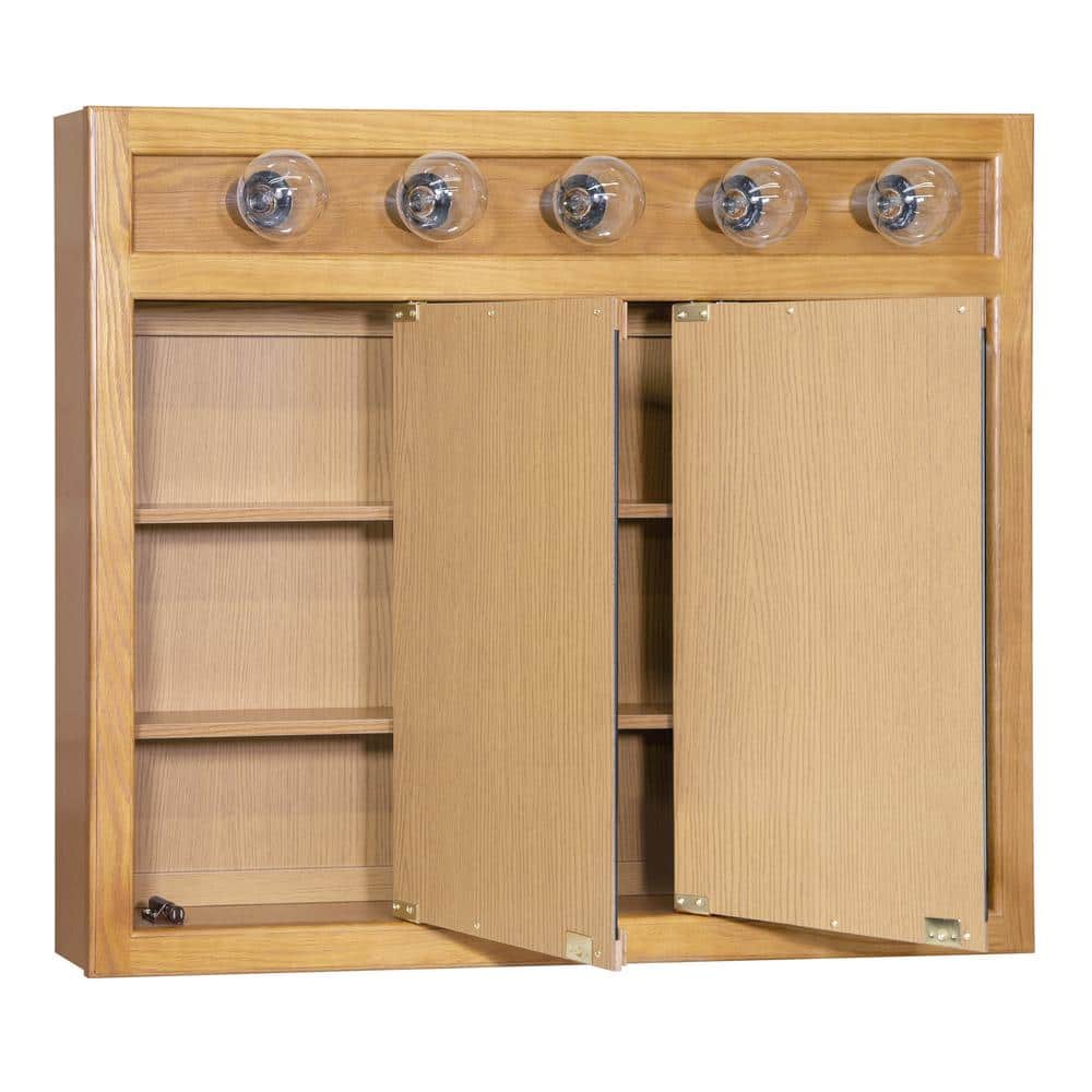 Nutmeg Oak 36-inch Wall Mounted Medicine Cabinet with Lights