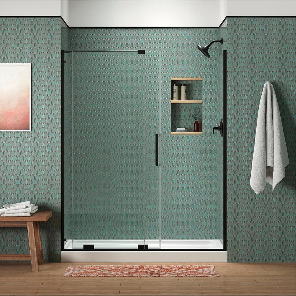 Matte Black Frameless Sliding Shower Door with Clear Glass