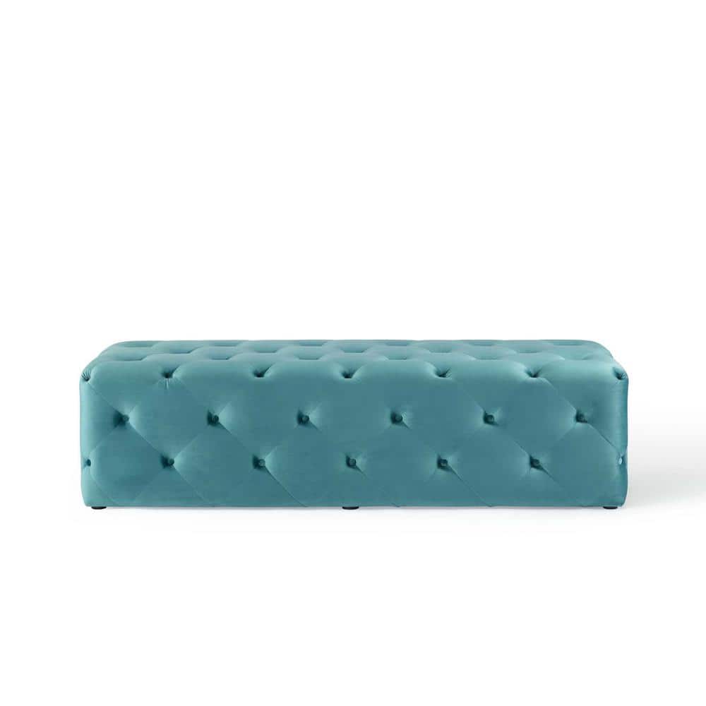 Sea Blue Velvet Tufted 60" Bench with Deep Button Detailing