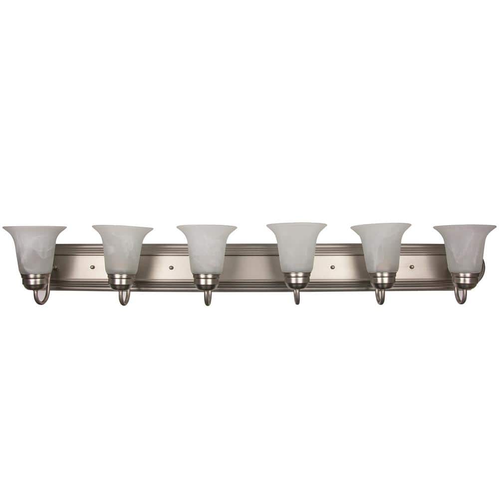48 in. 6-Light Brushed Nickel Decorative Bathroom Vanity Light with Bell Shape Frosted Alabaster Glass Shades price history on PriceWatchPro