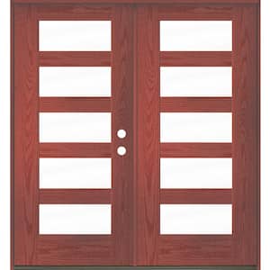 ASCEND Modern 72 in. x 80 in. Left-Active/Inswing 5-Lite Clear Glass Redwood Stain Double Fiberglass Prehung Front Door