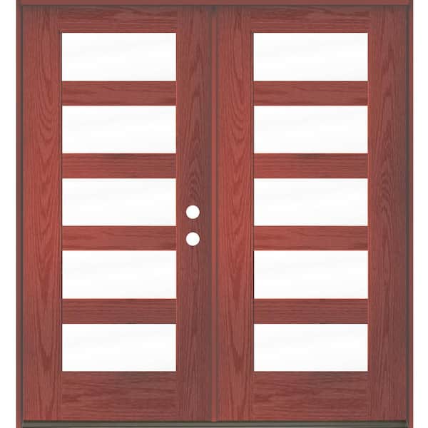 Krosswood Doors ASCEND Modern 72 in. x 80 in. Left-Active/Inswing 5-Lite Clear Glass Redwood Stain Double Fiberglass Prehung Front Door
