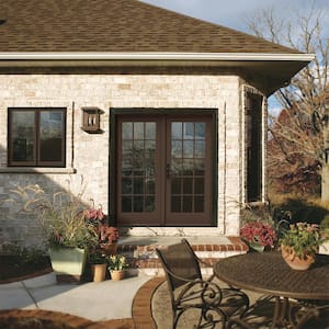 72 in. x 80 in. W-5500 Brown Clad Wood Right-Hand 15 Lite French Patio Door w/Unfinished Interior