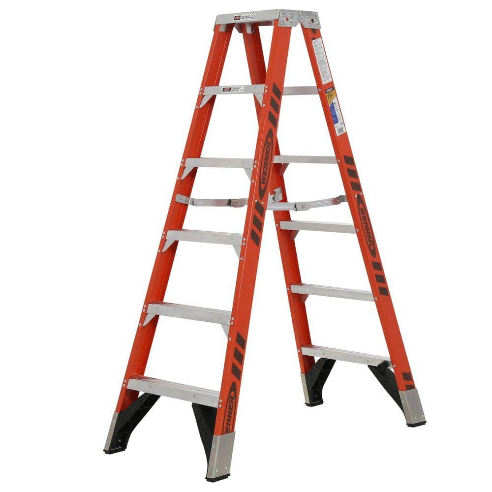 Werner 6 ft. Fiberglass Twin Step Ladder with 375 lbs. Load Capacity Type IAA Duty Rating -  T7406