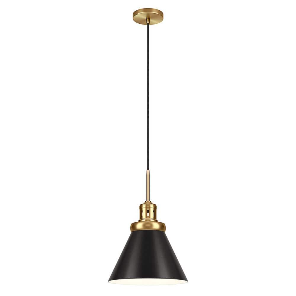Zeno 12" Industrial Cone-Shaped Pendant - Brushed Brass and Blackened Bronze