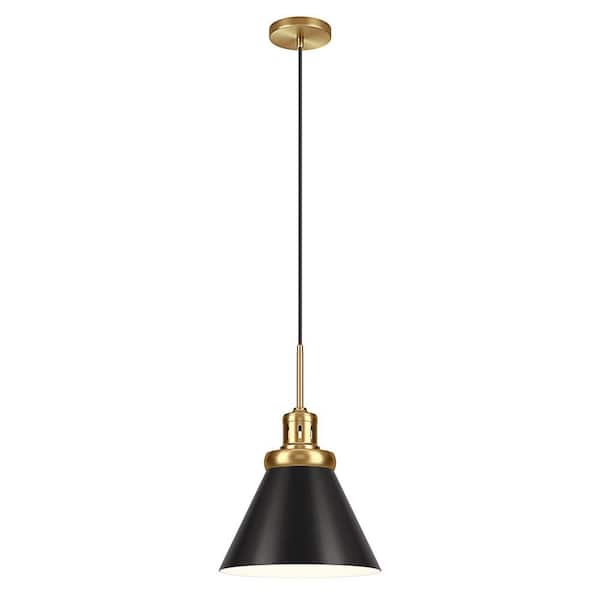 Meyer&Cross Zeno 12 in. 1-Light Brushed Brass/Blackened Bronze Pendant with Metal Shade
