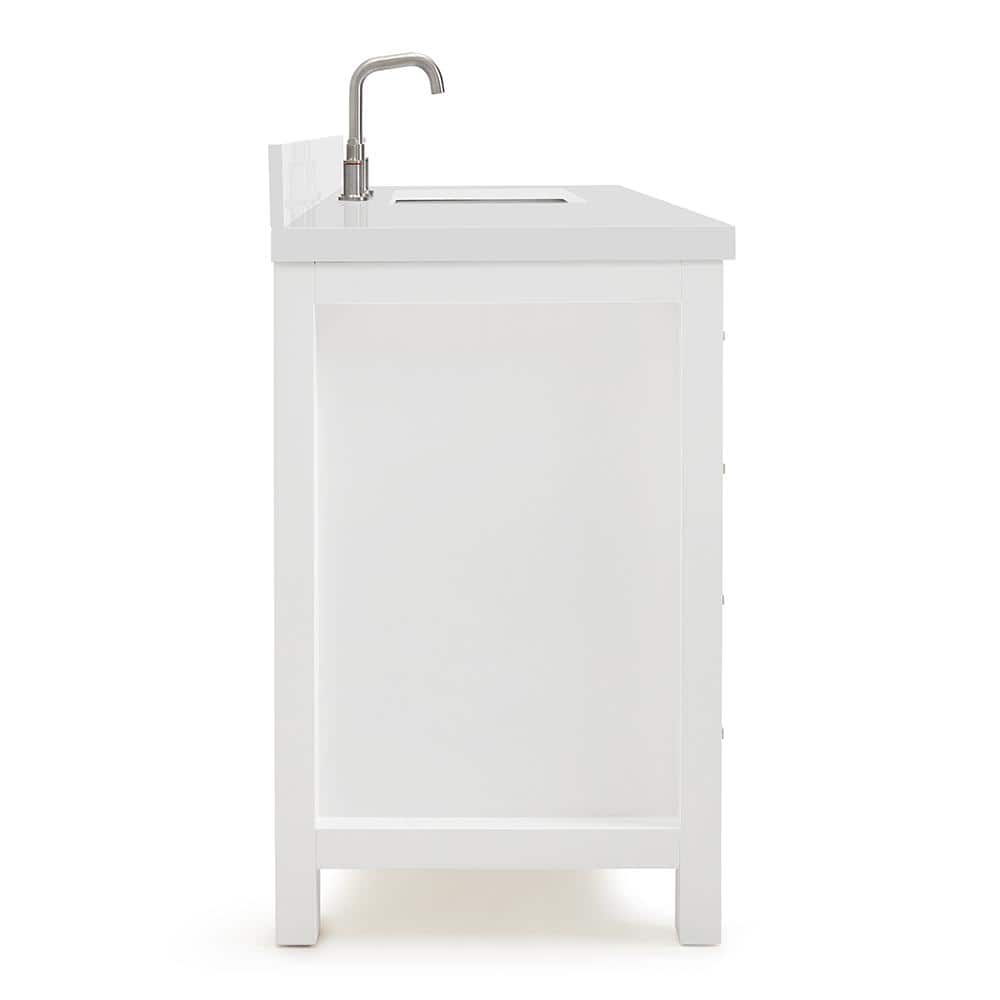 White Quartz Top Freestanding Single Vanity with Storage