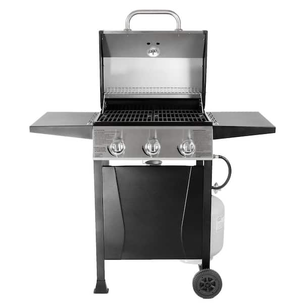 Grill Boss 3 Burner Gas Grill in Black with Top Cover and Shelves Stainless Steel, 2 Number of Side Burners