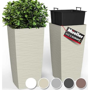 Modern 14 in. L x 14 in. W x 27.5 in. H 93.99 qts. Beige Outdoor Resin Planter 2 (-Pack)