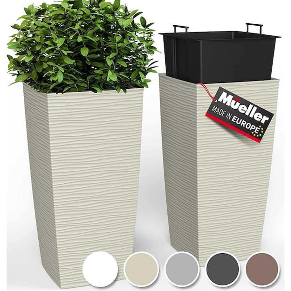 ITOPFOX Modern 14 in. L x 14 in. W x 27.5 in. H 93.99 qts. Beige Outdoor Resin Planter 2 (-Pack)