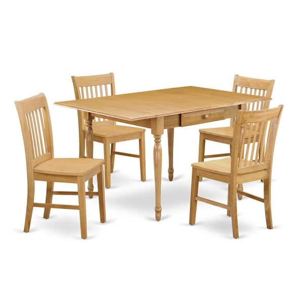 East West Furniture 5-Piece Natural Oak Finish Solid Wood Top - Dining Room Set with Dropleaf (Seats-4)