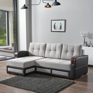 Maya Convertible 63 in. 2 Piece Chenille L-Shaped Sectional Sofa in Silver, Reversible Chaise 3-Seater with Storage