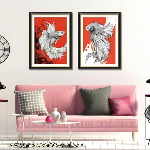 Modern Aquatic Solid Wood Framed Fish Canvas Wall Art