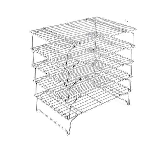 5-Piece Stainless Steel Stackable Collapsible Cooling Rack Set Oven and Dishwasher Safe for Baking Roasting