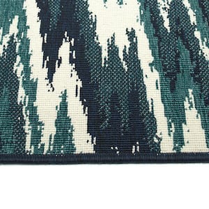 Pianta Collection Teal 1'11" x 3'7" Rectangle Residential Indoor-Outdoor Throw Rug