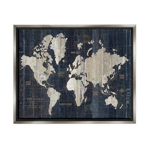 Distressed Antique World Map Aesthetic by Wild Apple Portfolio Floater Frame Travel Wall Art Print 31 in. x 25 in.