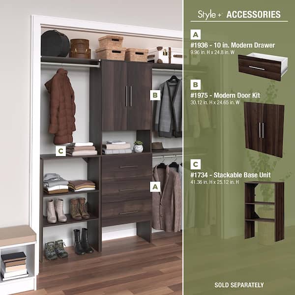 ClosetMaid 6703 Style+ 73.1 in W - 121.1 in W Modern Walnut Basic Wood Closet System Kit - 3