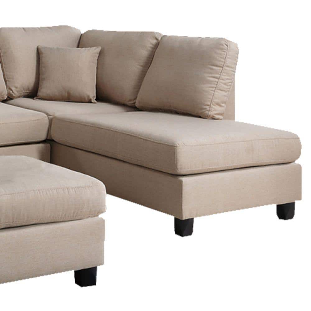 Beige Linen 3-Piece Sectional Sofa with Ottoman