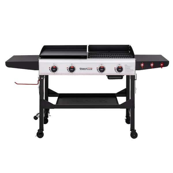 Royal Gourmet 4-Burner 48,000 BTU Portable Flat Top Gas Grill and Griddle Combo Grill in Black with Folding Legs for Outdoor Cooking