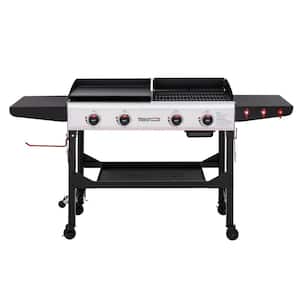 4-Burner 48,000 BTU Portable Flat Top Gas Grill and Griddle Combo Grill in Black with Folding Legs for Outdoor Cooking