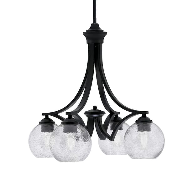 Unbranded Clevelend 4-Light Matte Black Chandelier, Round Chandelier with 5.75 in. Smoke Bubble Glass Shades, No bulbs included
