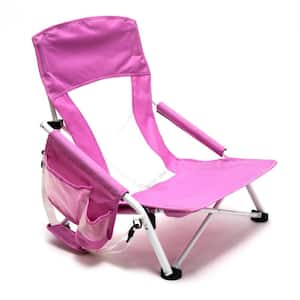 Outdoor Metal Frame Pink Folding Beach Chair with Side Pocket