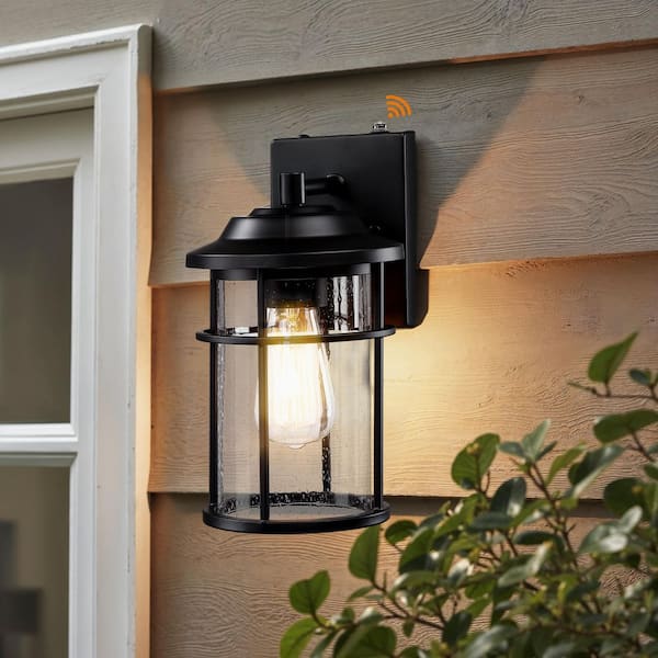 1-Light Black Porch Sconces Lantern Hardwired Dusk to Dawn Outdoor Light Fixture with No Bulbs Included