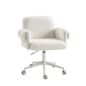 Andreas Creamy Style Upholstered Swivel Task Chair with Padded Arms and Metal Feet in White