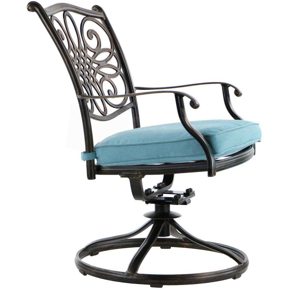 Hanover 5-Piece Blue Cushioned Aluminum Outdoor Dining Set with Swivel Chairs