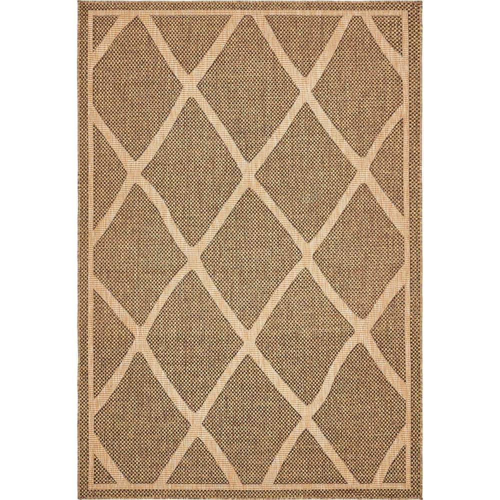 Easy-Care Stain-Resistant Brown Synthetic Outdoor Rug - 6' x 9'