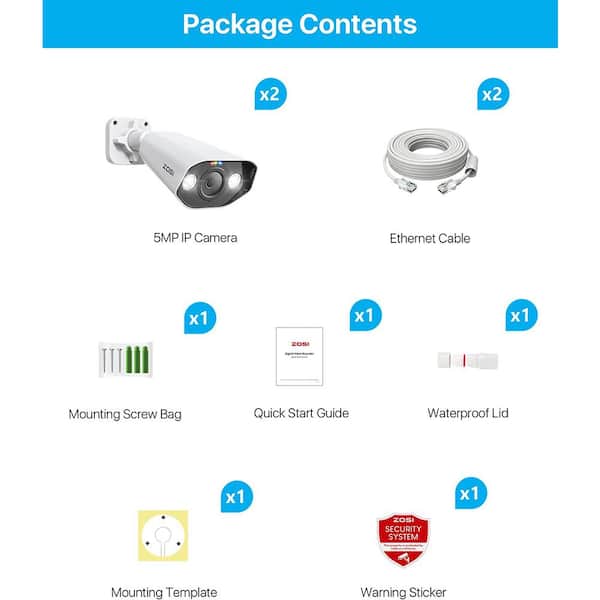 ZOSI ZG1825E ZG1825A 5MP PoE Wired IP Outdoor Home Security Camera
