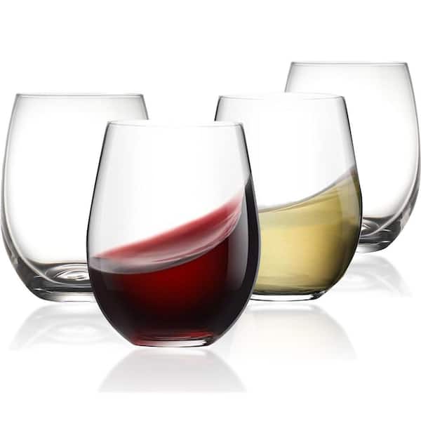 4 Pcs Red & White 15 oz. Stemless Wine Glass with Durable Chip Resistant Rim, Large Wine Glasses for Enhanced Aeration