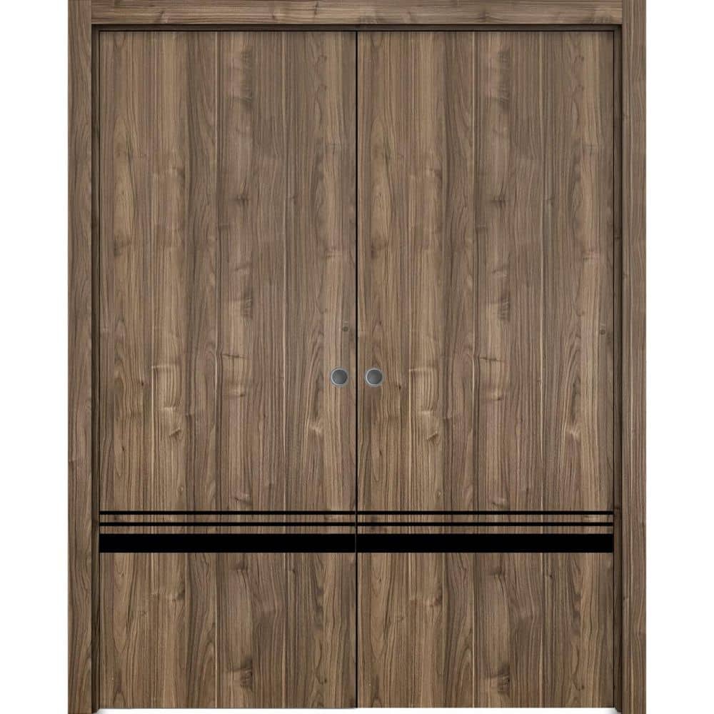 72 in. x 96 in. 2 Panel Walnut Finished Solid Wood with Honeycomb Sliding Door with Hardware price history on PriceWatchPro
