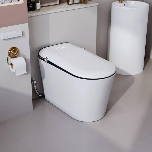 1-Piece Elongated Bidet Toilet Auto Single Flush 1.28 GPF in White with Bidet/Rear Wash, Heated Seat and Remote Control