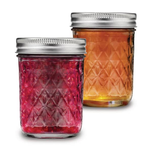 8 oz. FLINT SQUARE Glass Mason Jelly Jar w/ 2 Part Gold Cap with Red R –  National Bottles