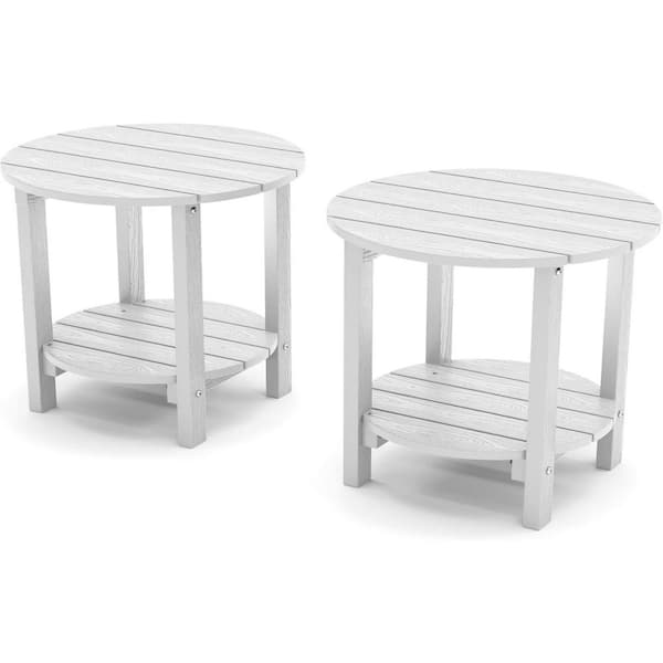 Mximu 18 in. White Round Plastic Adirondack Outdoor Double Layer Patio Side Table (set of 2)
