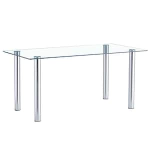 Modern Rectangle Silver Glass 66.93 in. 4-Legs Dining Table Seats for 6