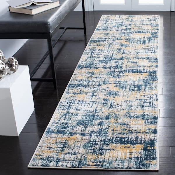 Skyler Navy/Gold 2 ft. x 9 ft. Abstract Geometric Runner Rug