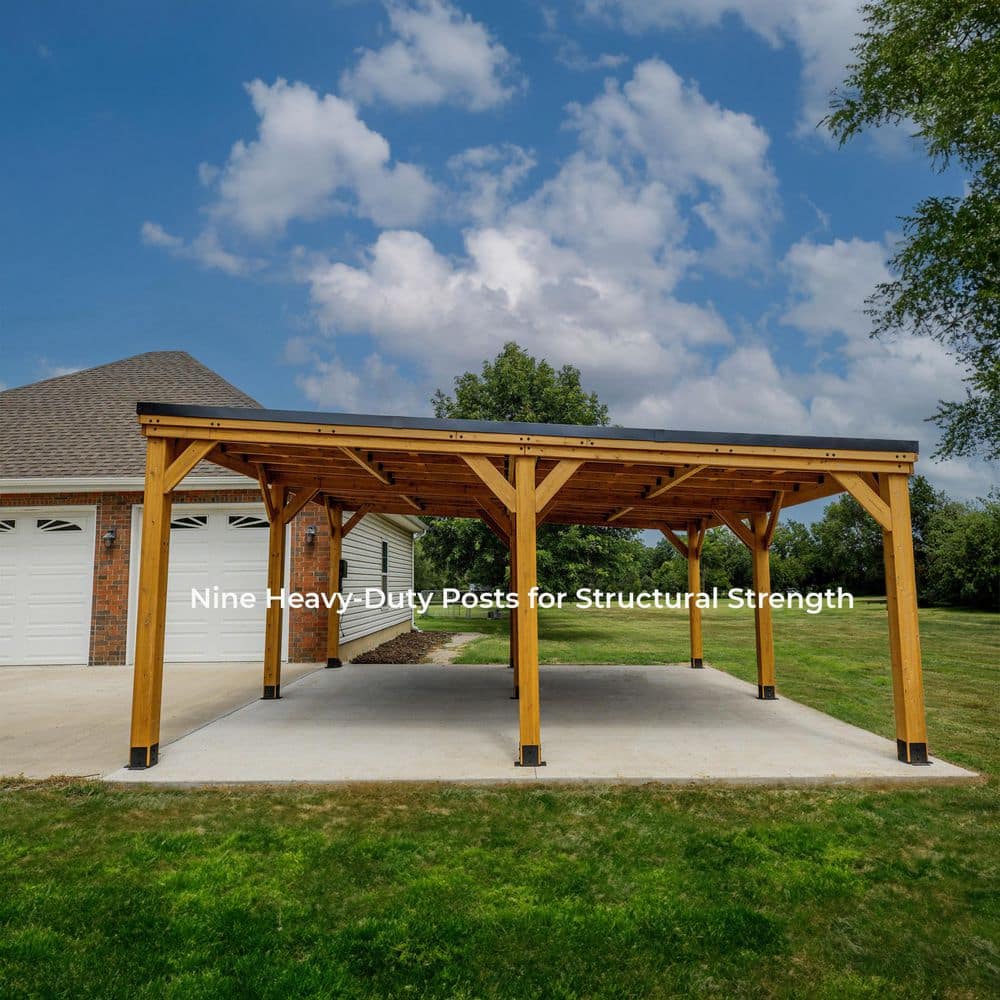 Kingsport 20' x 20' Cedar Wood Carport with Black Steel Roof
