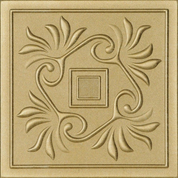 A La Maison Ceilings Cockatoos Light Brass 1.6 ft. x 1.6 ft. Decorative Foam Glue Up Ceiling Tile (21.6 sq. ft./case)