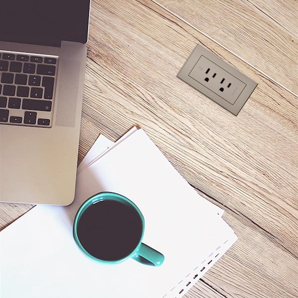 radiant 15 Amp Nickel 2-Outlet Recessed Furniture Power Strip with 6 Ft. Cord