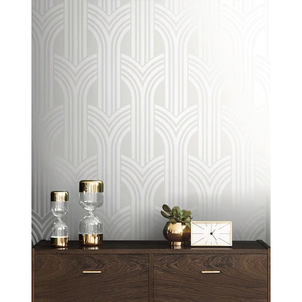 31.35 sq. ft. Pearl Geometric Arches Vinyl Peel and Stick Wallpaper Roll
