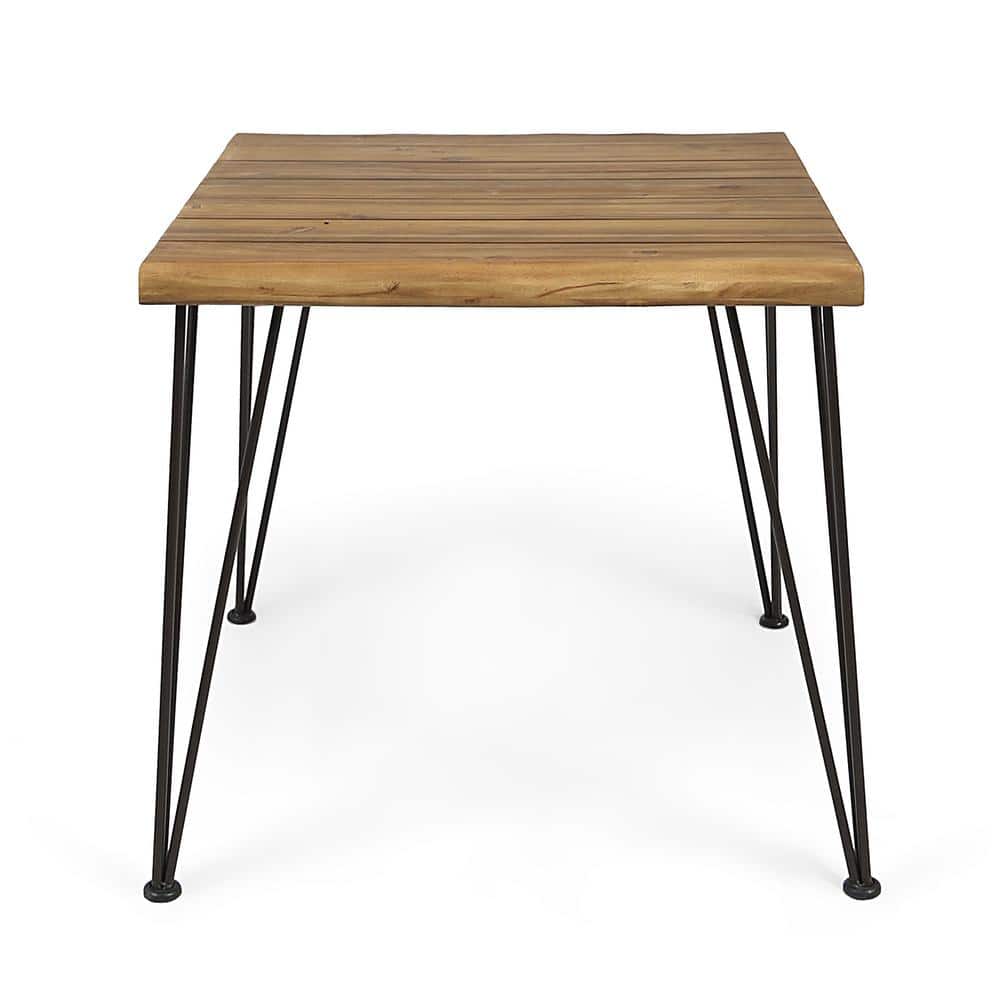 Teak and Iron Square Outdoor Dining Table with Hairpin Legs