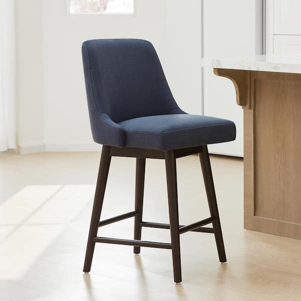Spruce & Spring 26 in. Maisie Insignia Blue High Back Wood Swivel Counter Stool with Fabric Seat