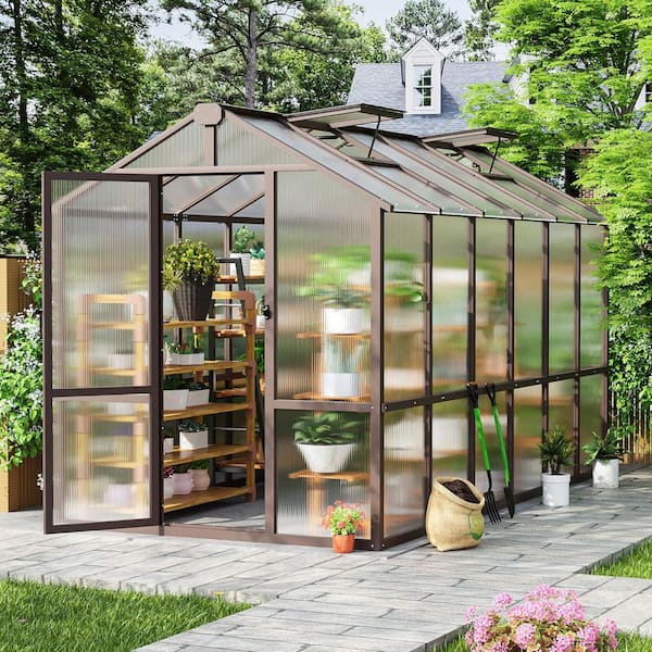 6 ft. W x 12 ft. D Wooden Polycarbonate Greenhouse with Lockable Door and Adjustable Vent, Greenhouse with for Outdoor