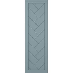 15 in. x 26 in. PVC Single Panel Herringbone Modern Style Fixed Mount Board and Batten Shutters Pair in Peaceful Blue