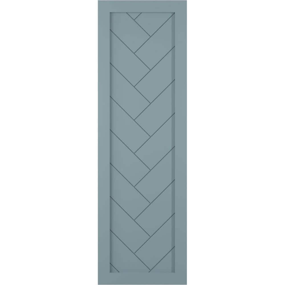 18 in. x 35 in. PVC Single Panel Herringbone Modern Style Fixed Mount Board and Batten Shutters Pair in Peaceful Blue price history on PriceWatchPro