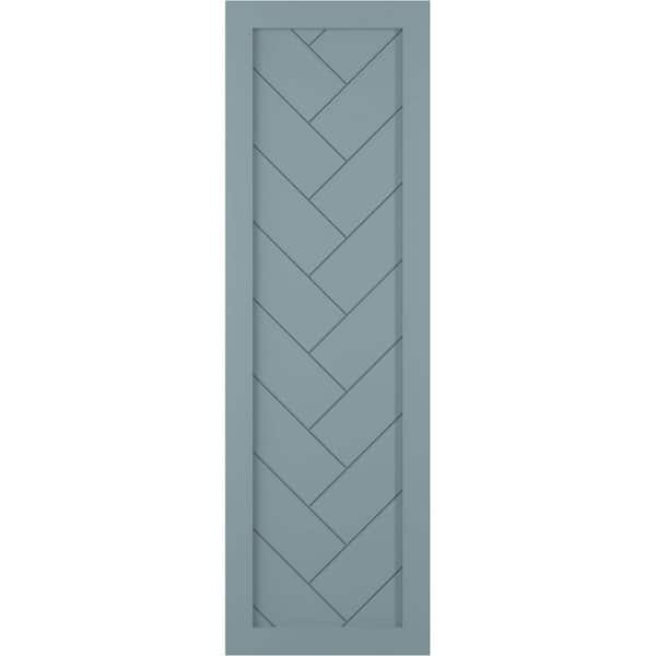 Ekena Millwork 18 in. x 45 in. PVC Single Panel Herringbone Modern Style Fixed Mount Board and Batten Shutters Pair in Peaceful Blue